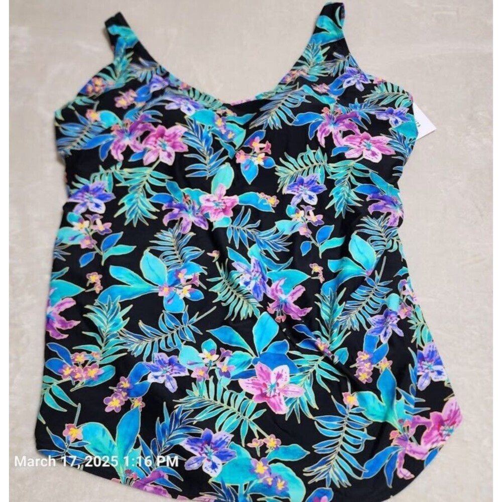 Swimsuits For All One Piece Swim Dress Sz 34 Black Floral Shelf Bra Swim Skirt